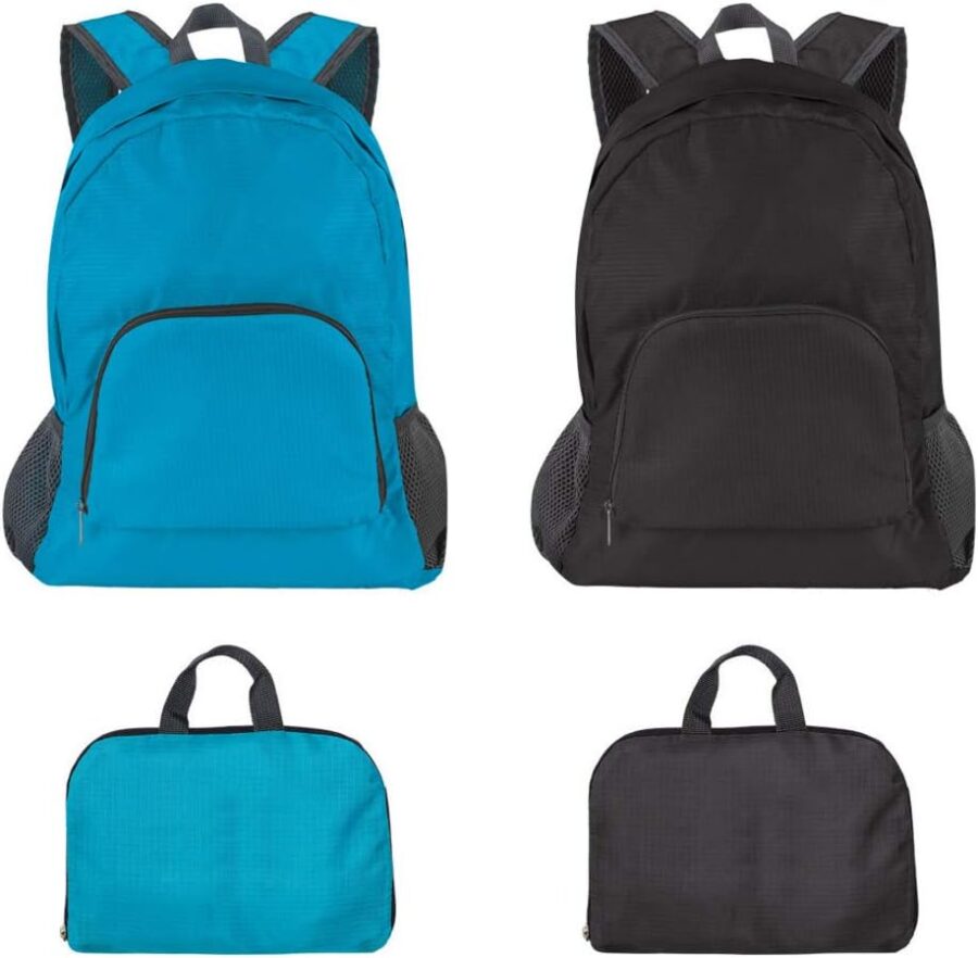 Pack of 2 Lightweight Foldable Backpack, Water Resistant Travel Hiking Packable Backpack 20 Liters (Black & Blue) for Camping, Outdoor, Travel Cycling