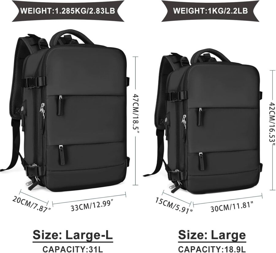 Large Travel Backpack For Women Men,Carry On Backpack,Hiking Backpack Waterproof Outdoor Sports Rucksack Casual Daypack Travel （Black） - Image 2