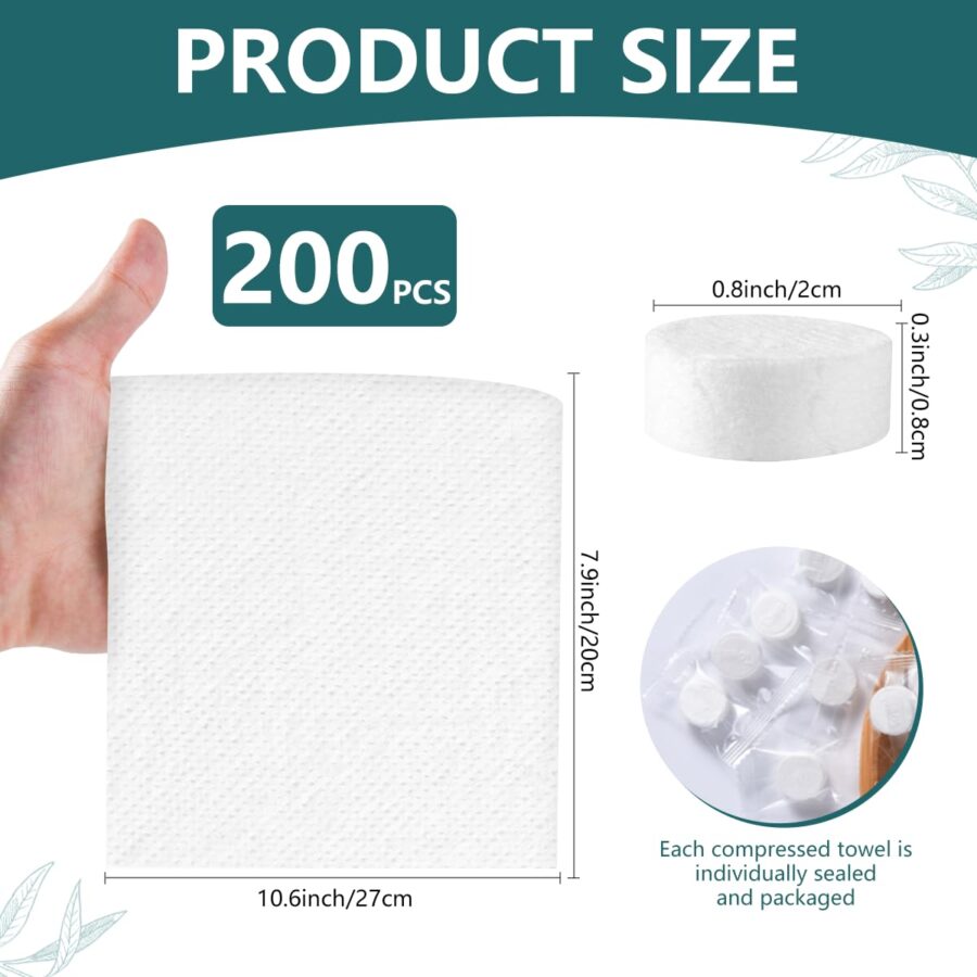 200 Pieces Compressed Towels Portable Disposable Mini Compressed Coin Tissue Toilet Paper Tablets for Tl, Camping, Hiking, Sport, Beauty Salon, Home Hand Wipes - Image 2