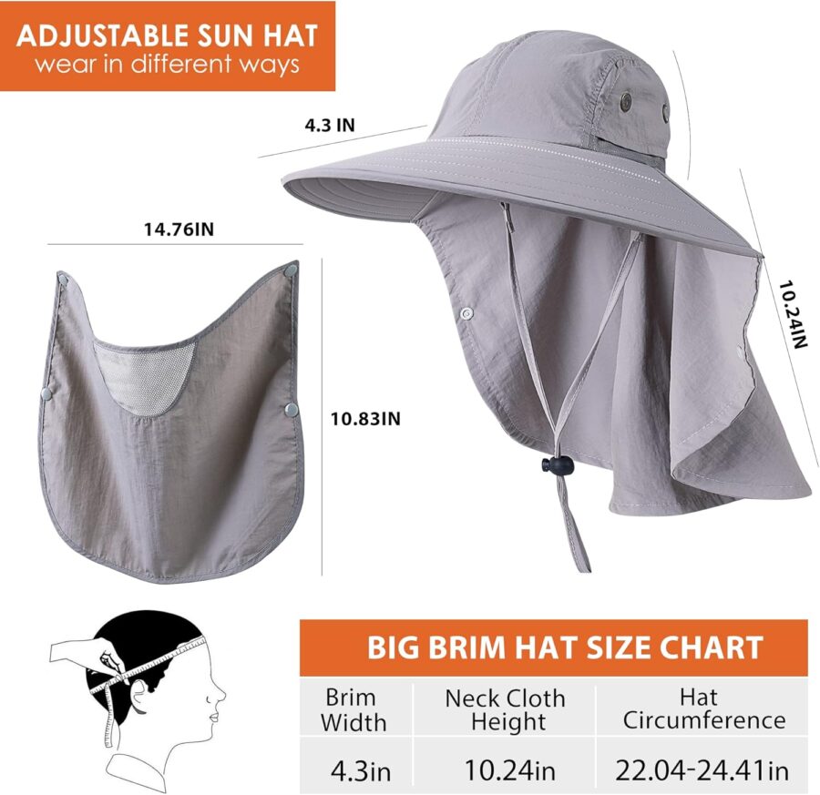 men Women Fishing Hat UPF 50+ Wide Brim Sun Hat with Face Cover & Neck Flap - Image 2