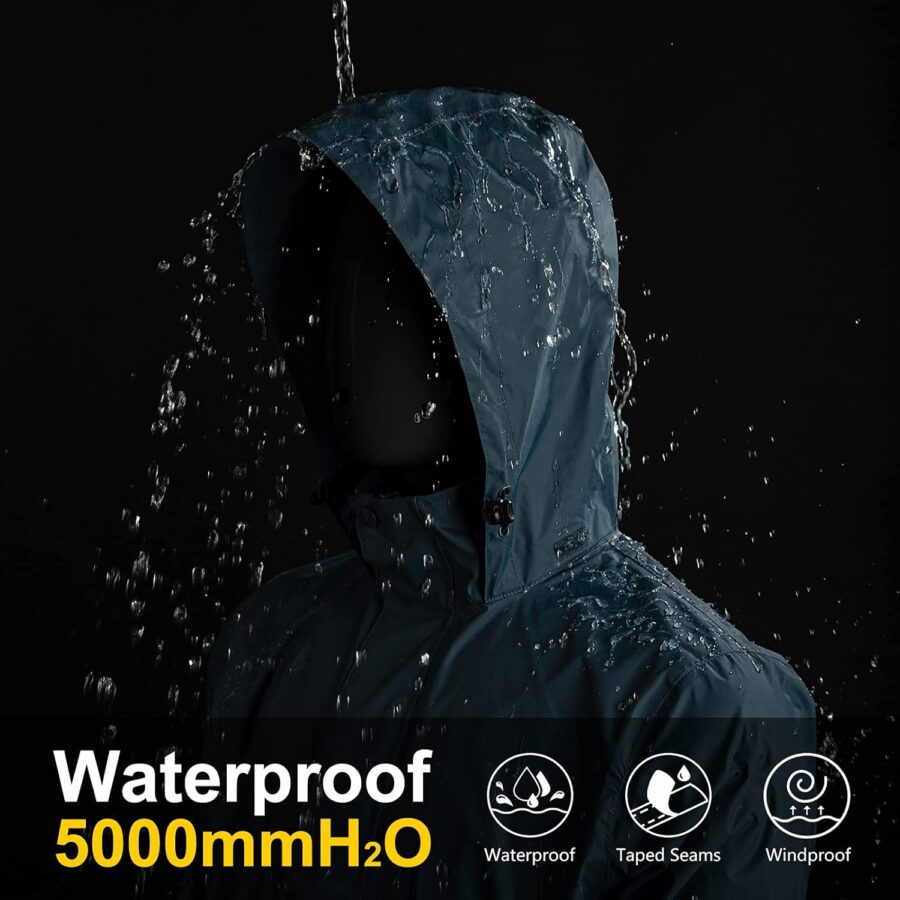 33,000ft Packable Rain Jacket Men's Lightweight Waterproof Rain Shell Jacket Raincoat with Hood for Golf Cycling Windbreaker - Image 2