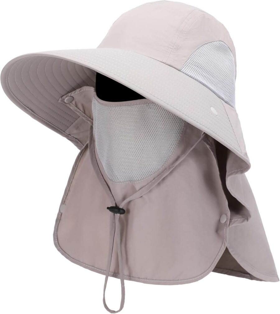 Sun Hat for Men Women Wide Brim Fishing Hat with Face Cover & Neck Flap Outdoor Sun Protection Hat
