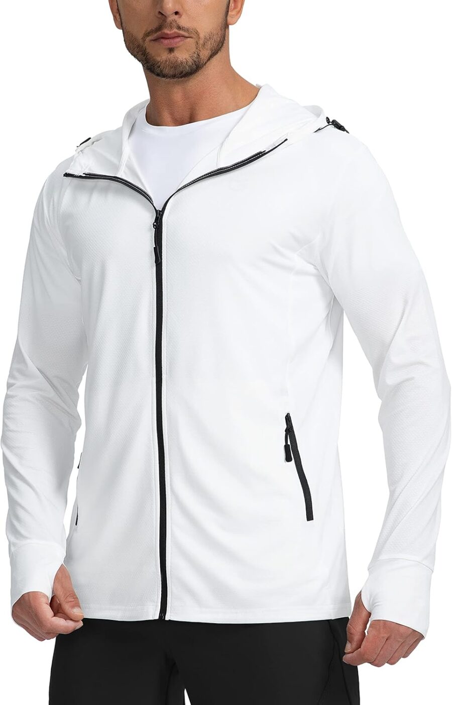 men UPF 50+ Light Jacket Full Zip Sun Protection Hoodie Long Sleeve Sun Shirts for Men Hiking Fishing Zip Pockets