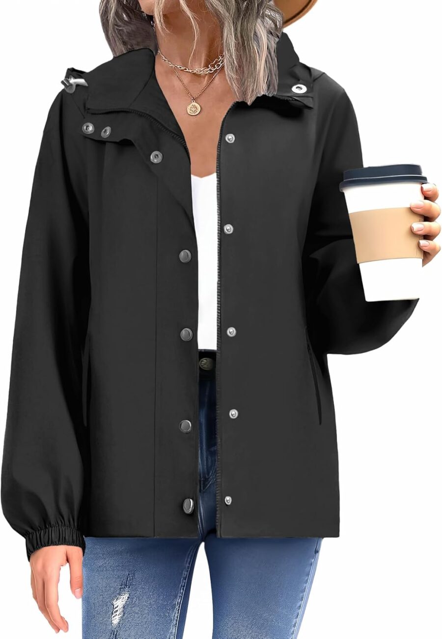 Women's Waterproof Rain Jacket With Hood - Lightweight Windbreaker Raincoat With Pockets for Outdoor