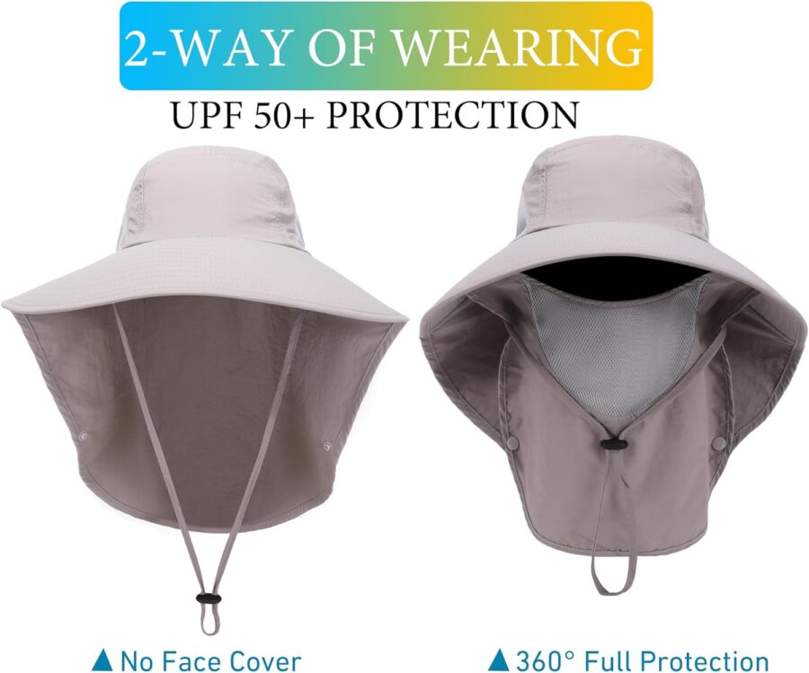 Sun Hat for Men Women Wide Brim Fishing Hat with Face Cover & Neck Flap Outdoor Sun Protection Hat - Image 2