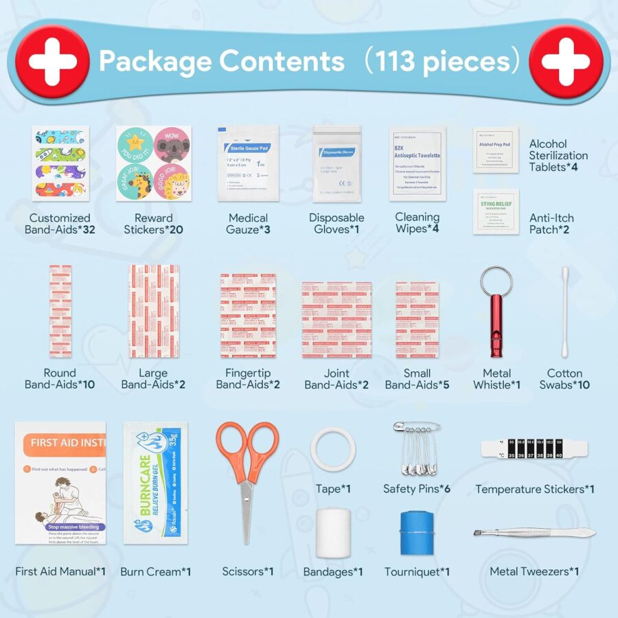 Mini First Aid Kit, 113 Pc. Water-Resistant Hard Toddler Kids Small Cute Case for Car, Home - TSA-Approved Tl Size - Image 2
