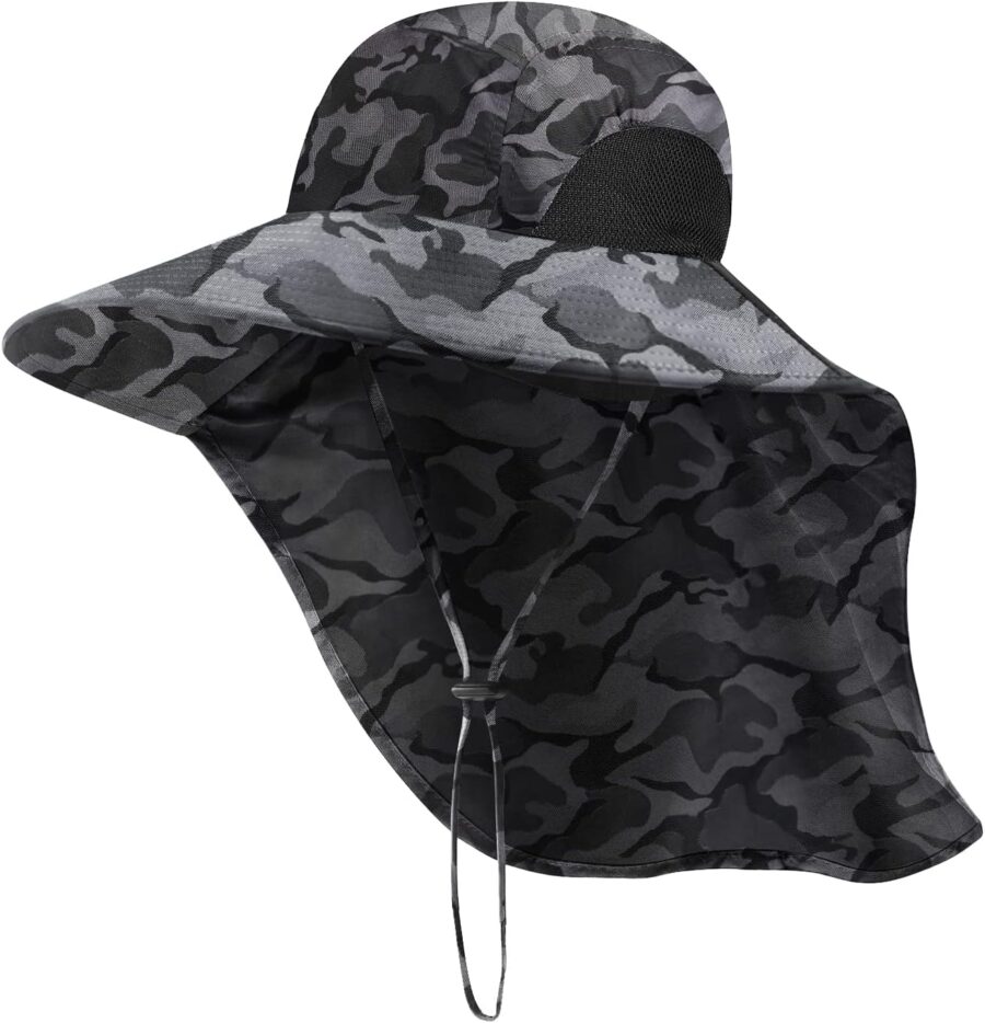 Outdoor Sun Hat for Men with 50+ UPF Protection Safari Cap Wide Brim Fishing Hat with Neck Flap, for Dad…