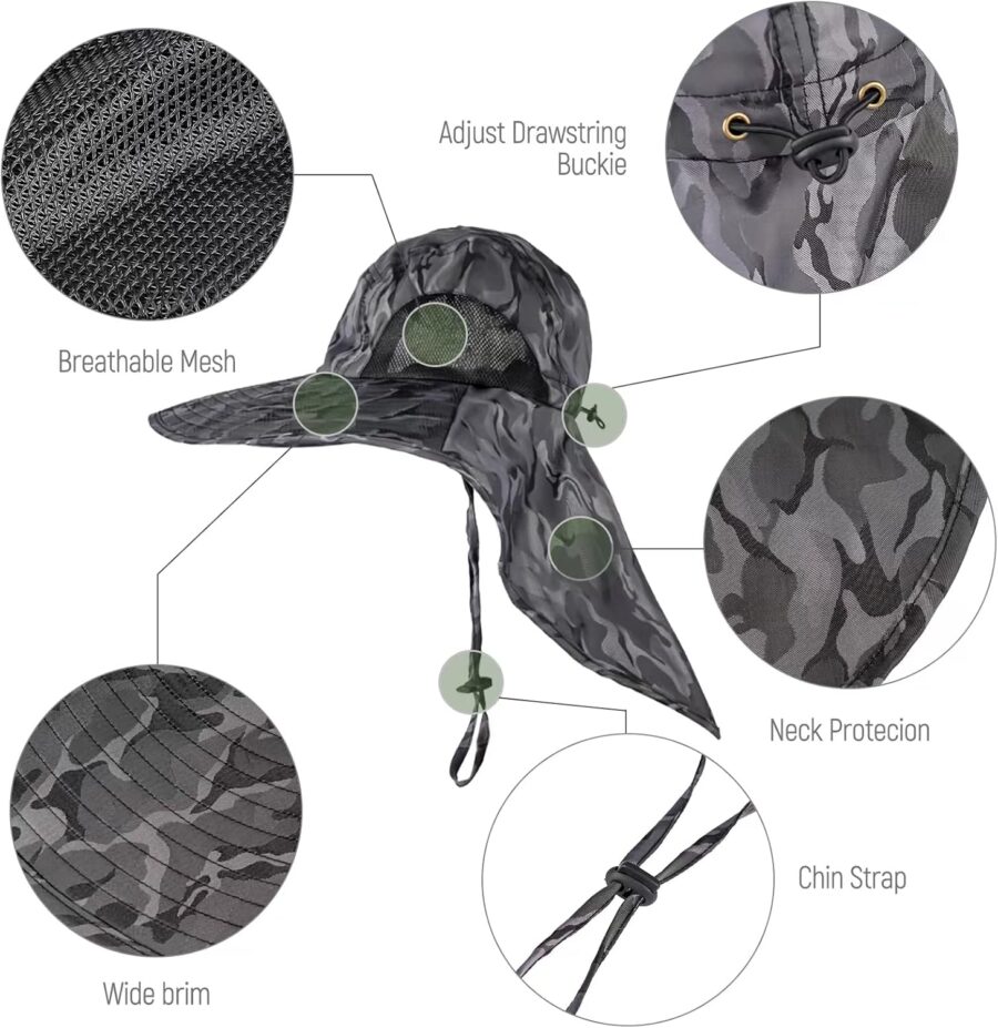 Outdoor Sun Hat for Men with 50+ UPF Protection Safari Cap Wide Brim Fishing Hat with Neck Flap, for Dad… - Image 2