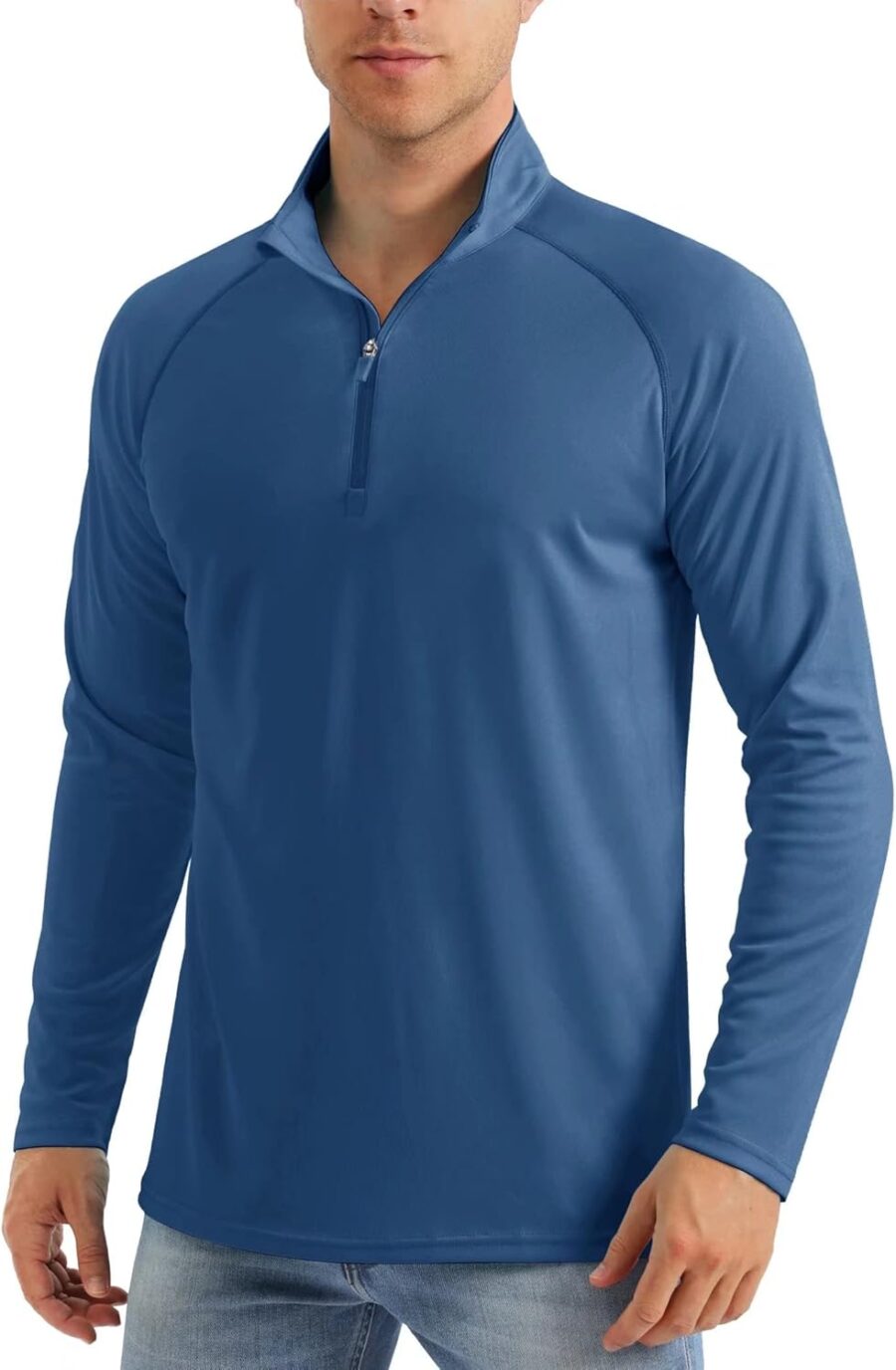 men Long Sleeve Sun Shirts UPF 50+ Tees 1/4 Zip Up Fishing Running Rash Guard T-Shirts Outdoor Shirt
