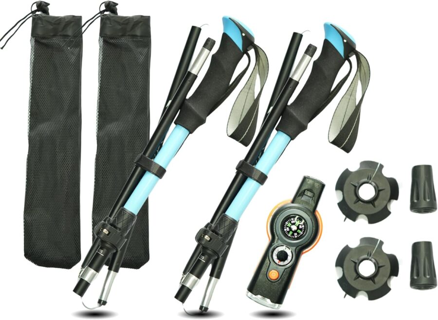 Folding Trekking Poles, Hiking Travel Poles, Hiking Equipment, Lightweight Trekking Poles, Suitable for Men and Women, The Elderly and Children，with an Outdoor Compass