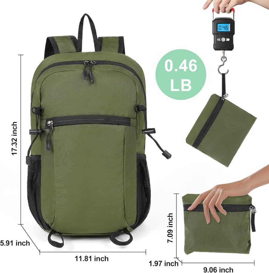 Waterproof Hiking Backpack, Small Lightweight Foldable Backpack, Comfortable Breathable Outdoor backpack with 6 Compartments for Travel, Camping, Vacation(Army Green) - Image 2