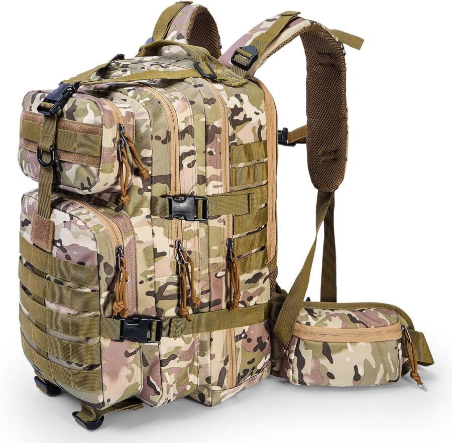 Outdoor Tactical Backpack Military for Men - Army Style  Survival Rucksack - 3 Day Assault Pack for Travel Hiking Hunting Camping Gym Camouflage Tan