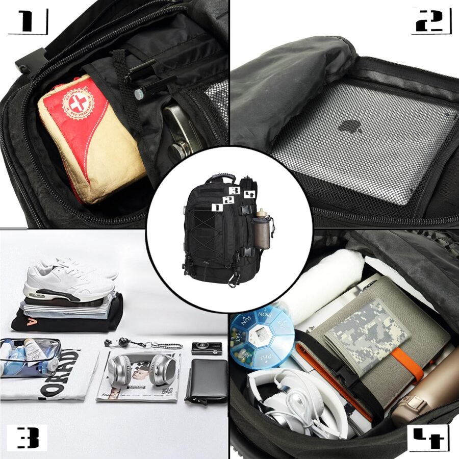 Large Tactical Backpack for Men Military Backpack with DIY System for Travel, Work,Camping,Hunting,Hiking,Sports (BLACK) - Image 2