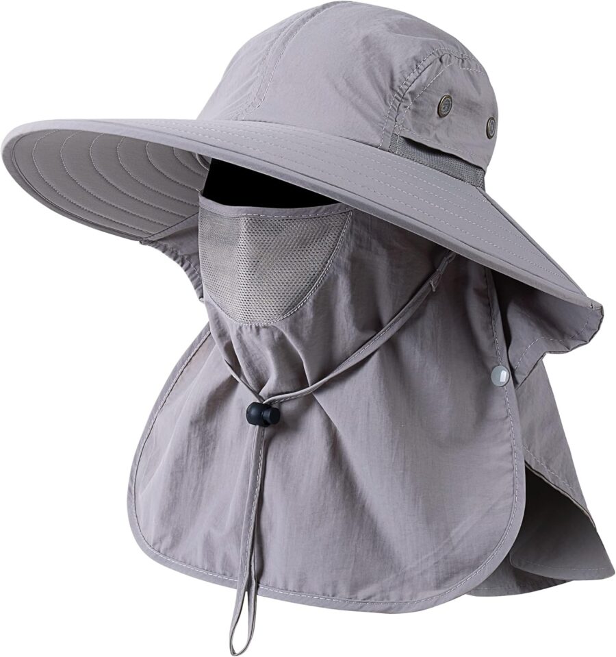 men Women Fishing Hat UPF 50+ Wide Brim Sun Hat with Face Cover & Neck Flap